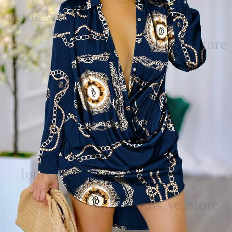 Designer Casual Shirt Robes Femmes Sexy Mode Robe Imprimée À Manches Longues Botton Chemises De Grande Taille 3xl T230808