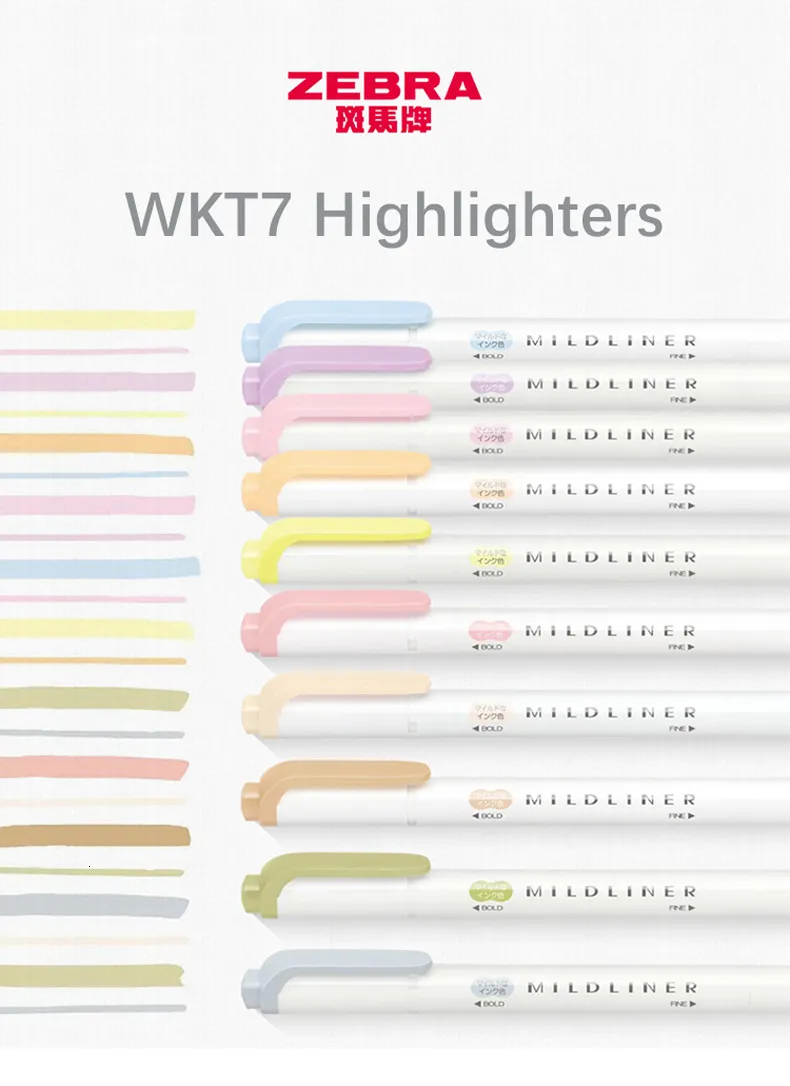 wholesale 510 Double-Tip Highlighters, Japan ZEBRA Mildliner Kawaii Pastel  Colors