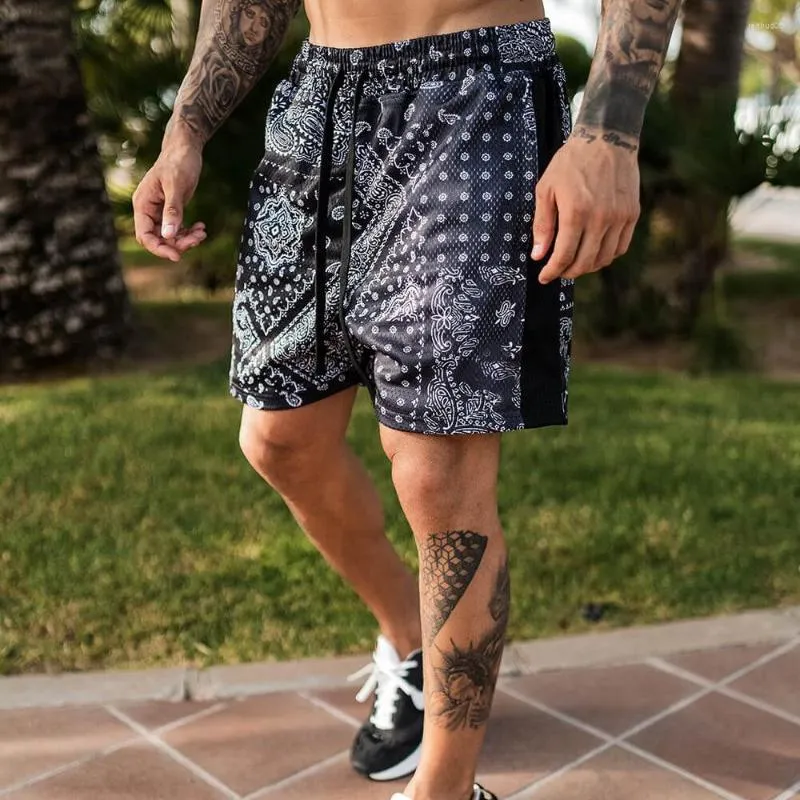 Shorts Masculino Corrida Esportes Bermuda Moda Solto Estampa 3D Casual Academia Corredor Fitness Secagem Rápida Treino Masculino