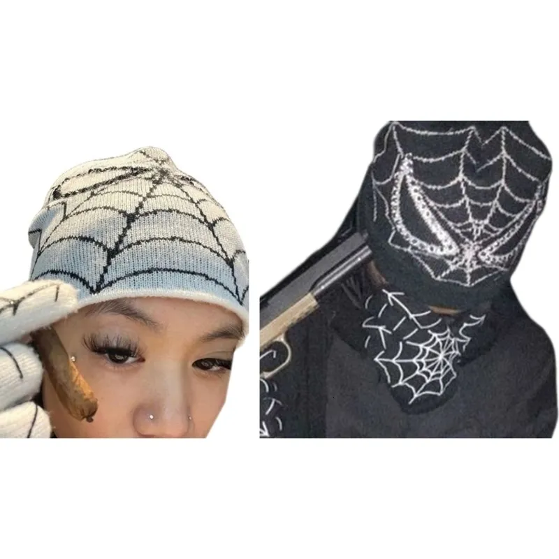 Beanie Skull Caps Y2K Beanie Spider Web Hat Y2k gebreide Skullies Baggy Slouchy Cap Skull cap 230808