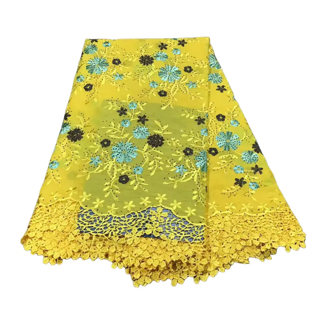 KY-5012 Sewing Craft Rhinestones Bomullsduk Afrikan till försäljning Kvinnlig bankett Formella klänningar Färgglada schweiziska Voile spets tyg 5 meter sommar- och hösttillfällen