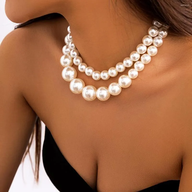 Chaînes exagérées bicouche Imitation perle Chocker collier pour femmes bijoux élégants fête mariage simplicité ornements cadeaux
