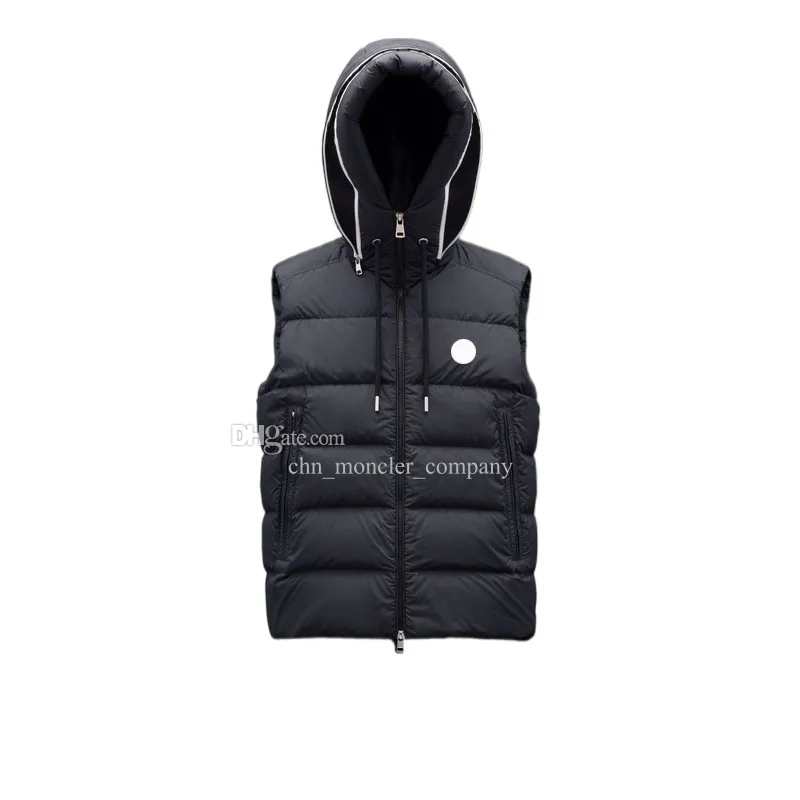 Hat Zipper Hidden Letters Design Mens Down Vest Chest NFC Badge men gilet Winter Hooded puffer vest Asian Size M--3XL