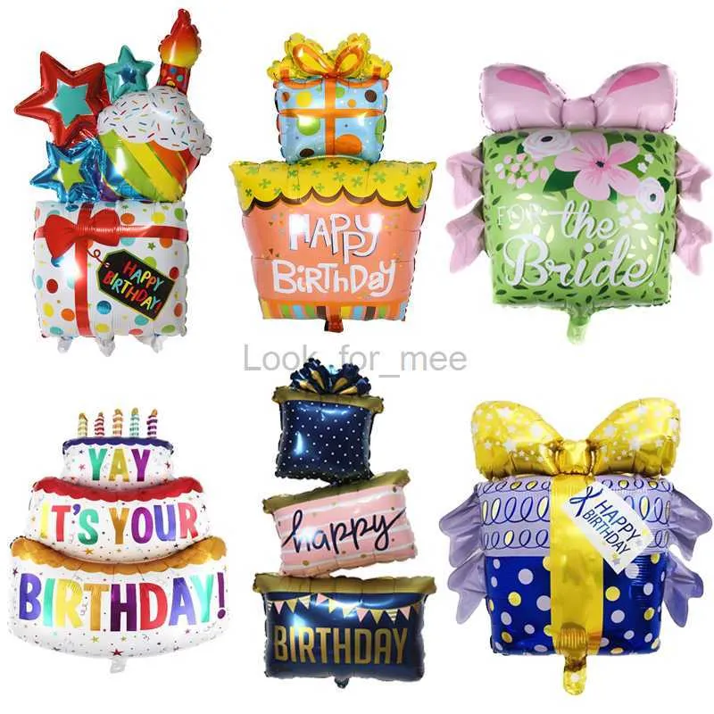 С Днем Рождения подарочная коробка Foil Balloons Dishile Discoration Dishile Birthday Gift Box торт алюминиевый фильм воздушные шары HKD230808