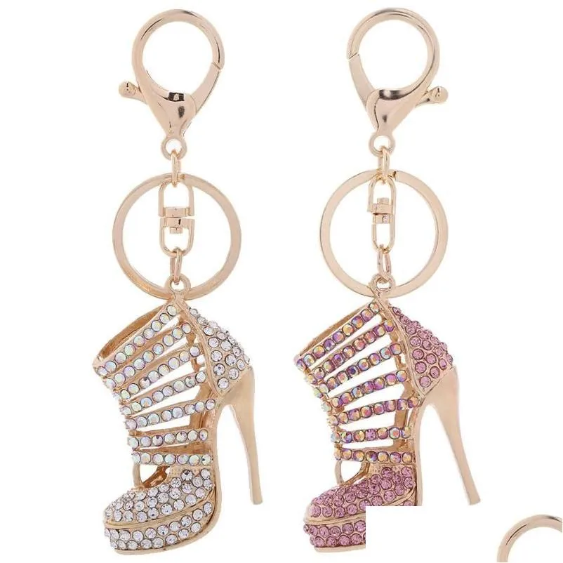 Pièces de chaussures Accessoires Cristal Talons hauts Chaussures Porte-clés Anneaux Pendentif Sac De Voiture Porte-clés Pour Femmes Fille Porte-clés Cadeau Drop Delivery