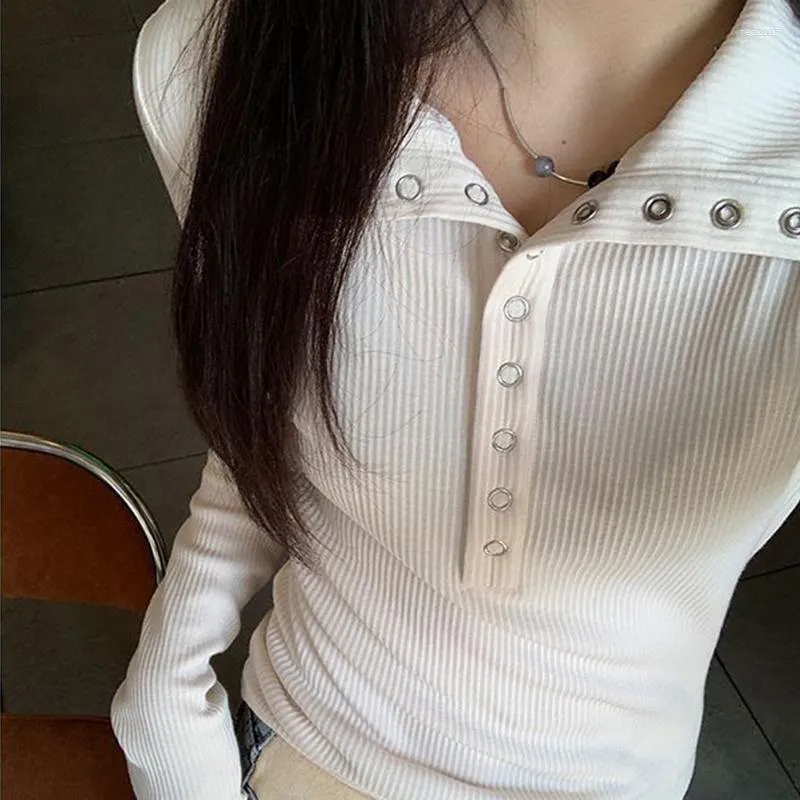 Женские свитера Tops Tees Рубашки нагрузки на пуговица женского вязаного свитера Y2K с длинным рукавом с длинным рукавом.