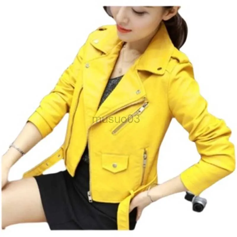 Women's Leather Faux Leather Spring Autumn Women PU Leather Jackets Lady Slim Fit Motorcycle Zipper Coat wine red yellow pink costs lady fashion with A1105 HKD230808