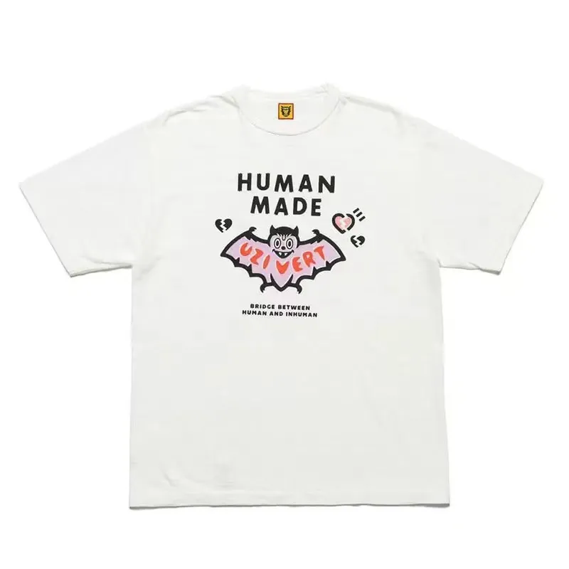 Camisetas com estampa de morcego de desenho animado feito humano verão manga curta solta casual masculina e feminina camiseta de casal