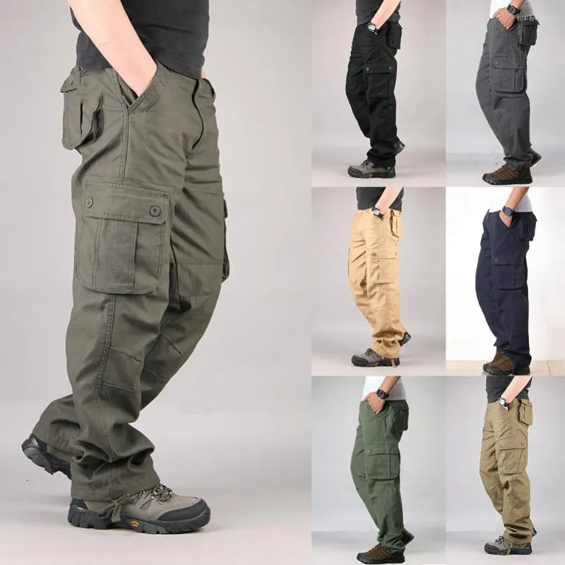 Men's Shorts Cargo Pants Baggy Full Length Trousers Military Men Solid Color Multi-Pockets