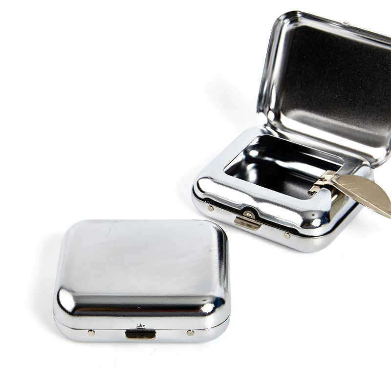 Pocket Square Steel Ashtray Liten Ashtray Portable Stainless Pocket Ashtray Metal lock 1pc aska med bricka HKD230809