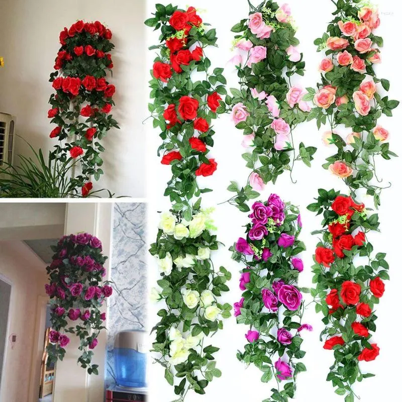 Decorative Flowers Supplies DIY Wedding Ornament Simulation Plants Lifelike Roses Wreath Wall Hanging Floral Artificial Rattan