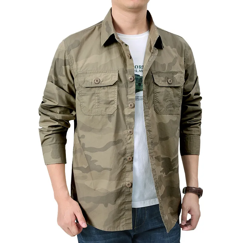 Camicia a maniche lunghe mimetiche alla moda da uomo Camicie da lavoro militari alla moda Camicie overshirt Top mimetico allentato oversize maschile Undies XXXXL