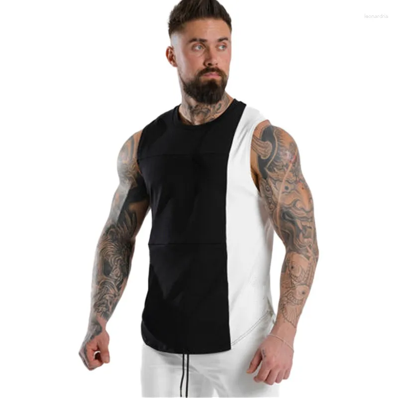 Hommes débardeurs hommes chemises sans manches Patchwork musculation chemise mode entraînement Fitness Gym haut court