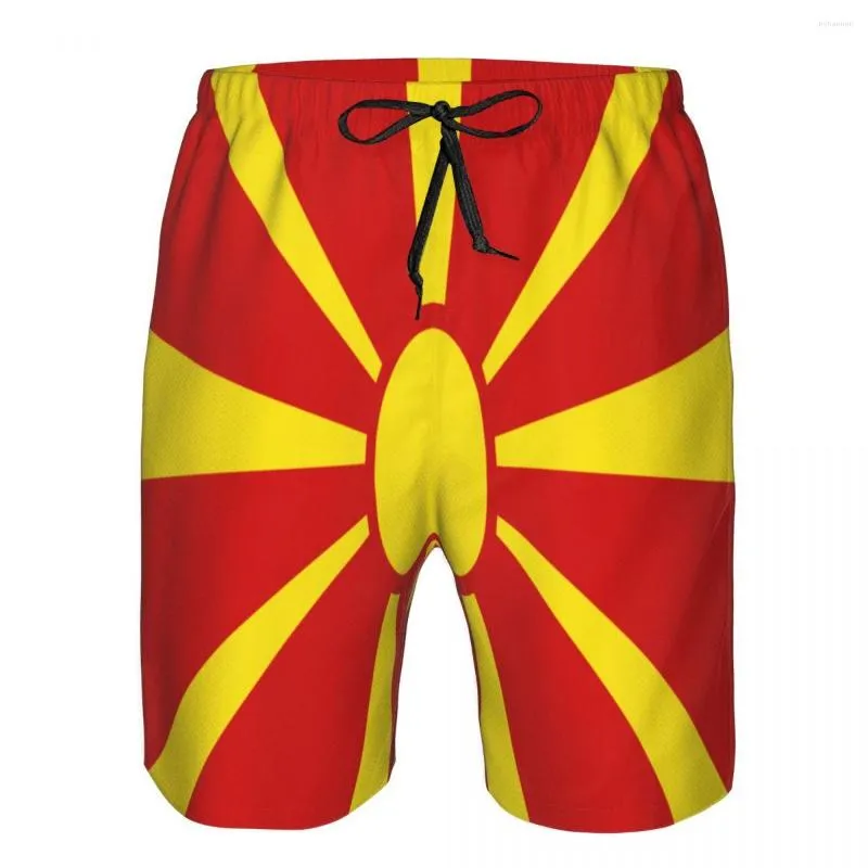 Herenshorts Zomerstrandbadpak Sneldrogend Zwemkleding Vlag van Noord-Macedonië Ademend Sexy Man