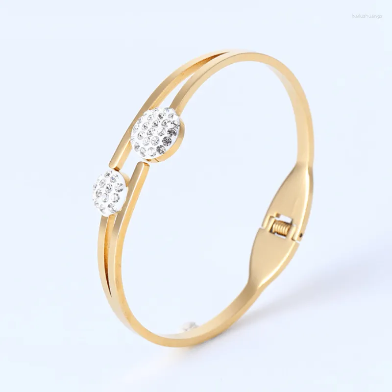 Bangle Luxury Designer Women's Bracelet Stainless Steel Spring Claps Bangles Cut Cubic Zirconia Crystal Wedding Jewelry