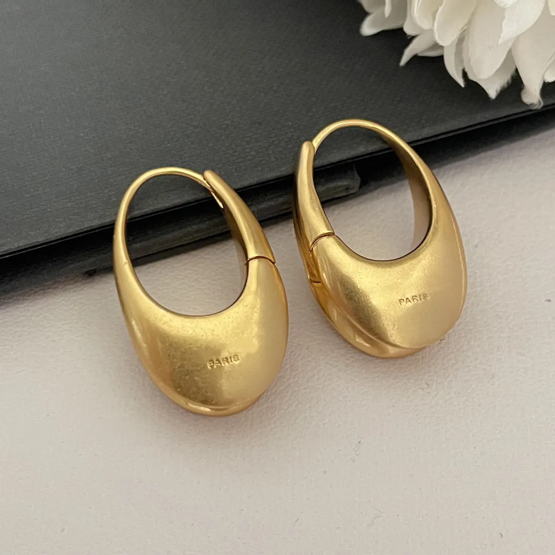 Hoop Huggie Fashion French Designer Brand Brass Plated 24K Gold Earrings Vintage Luxury Jewelry Boutique 230807