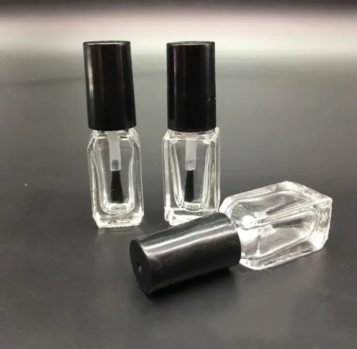 5ml Square Glass Bottle With Brush Empty Transparent Makeup Tool Nail Polish Containers Clear-Glass Glue Bottles For Sample SN3053