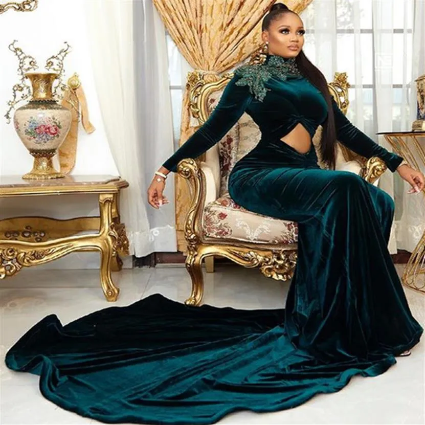 2021 Arabski Aso Ebi Ebi Ebi Ebi Dark Green Mermaid Sukienki Promowe Koronkowe Kaliwowe Wschodnia impreza Formalna impreza Druga suknie przyjęcia ZJ303158K