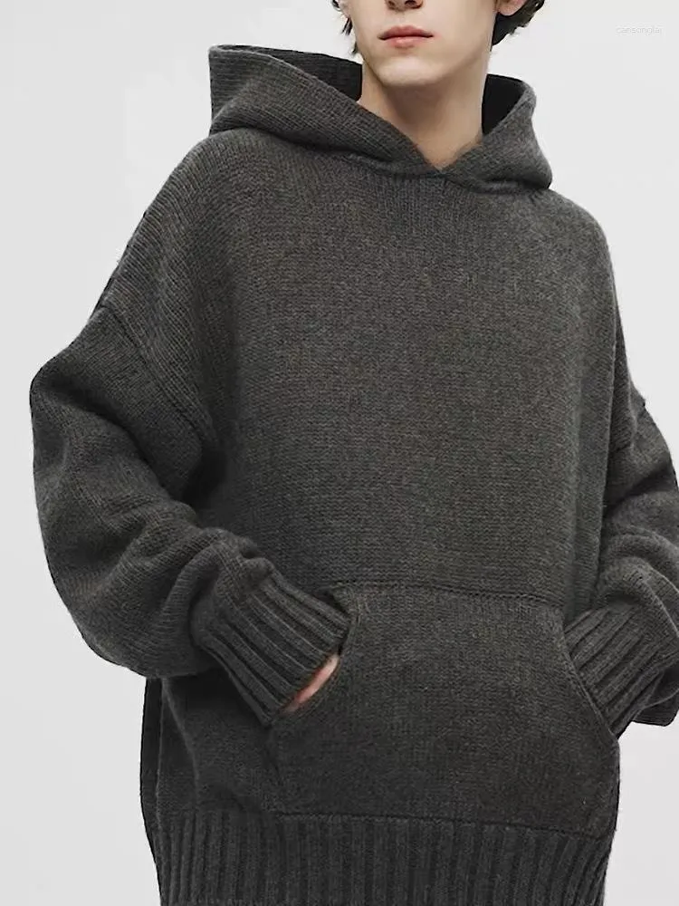 Pulls pour hommes 2023 Pull Jacket Drop Shoulder Hooded Chunky Knitting Hoodie Outdoor Pullover