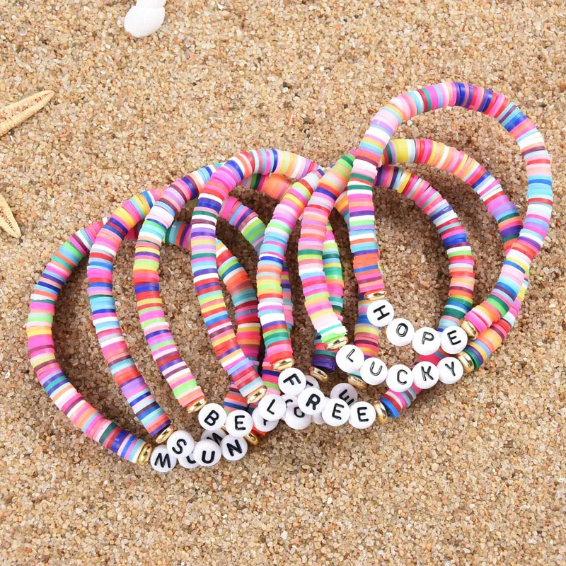 Charm Bracelets DIY Letter Polymer Clay Bracelet for Women Handmade Beads Summer Femme Jewelry 230807