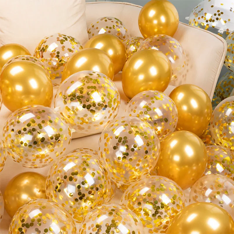Outros suprimentos para festas de eventos 12 polegadas metal cromado ouro prata látex balões conjunto glitter confete decoração de casamento chá de bebê decoração de aniversário 230808