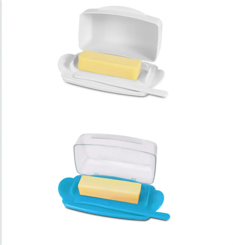 Butter Dish with Countertop Lid, Durable Plastic Butter Container with Spreader Knife, Cute Handle and Flip Lid Design for Easy Access, Non-Slip Two Pcs-1