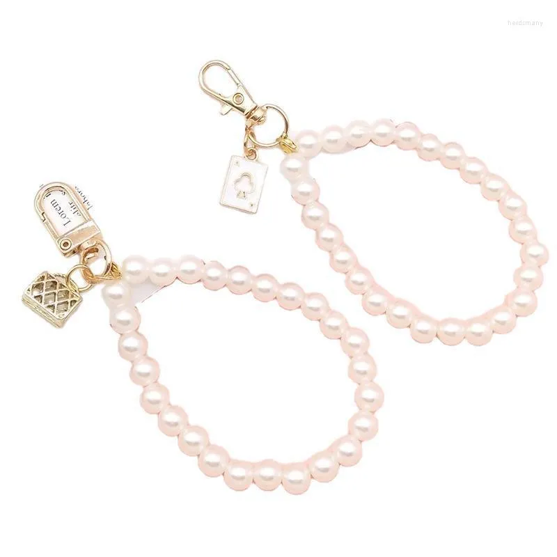 Keychains 10st Söt pokerspåse Pearl Chain Pendant Keychain Drip Alloy Diy Women Rackpack Earphone Box Pendants Holiday Presents