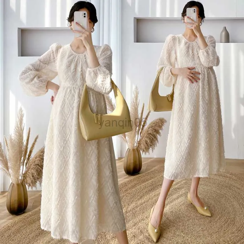 Maternity Dresses 5564# 2022 Spring Korean Fashion Maternity Long Party Dress Elegant A Line Slim Clothes for Pregnant Women OL Work Pregnancy HKD230808