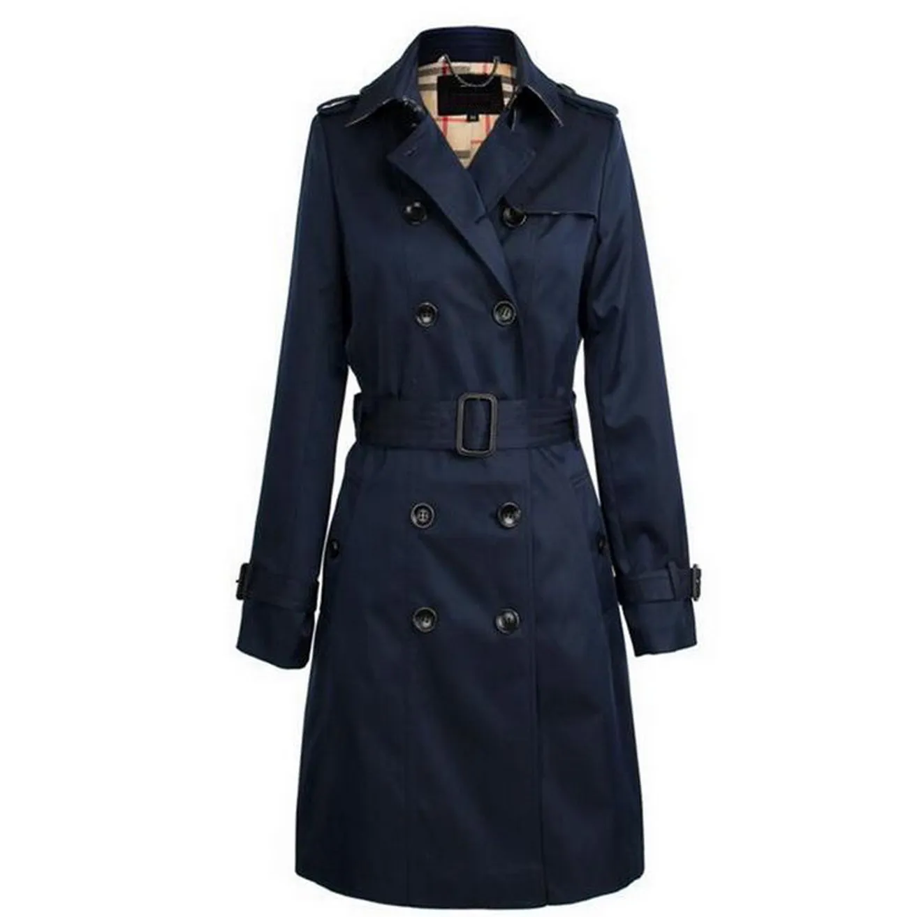 Luxury Designer Womens Long Navy Trench Coat Womens Loose Belt