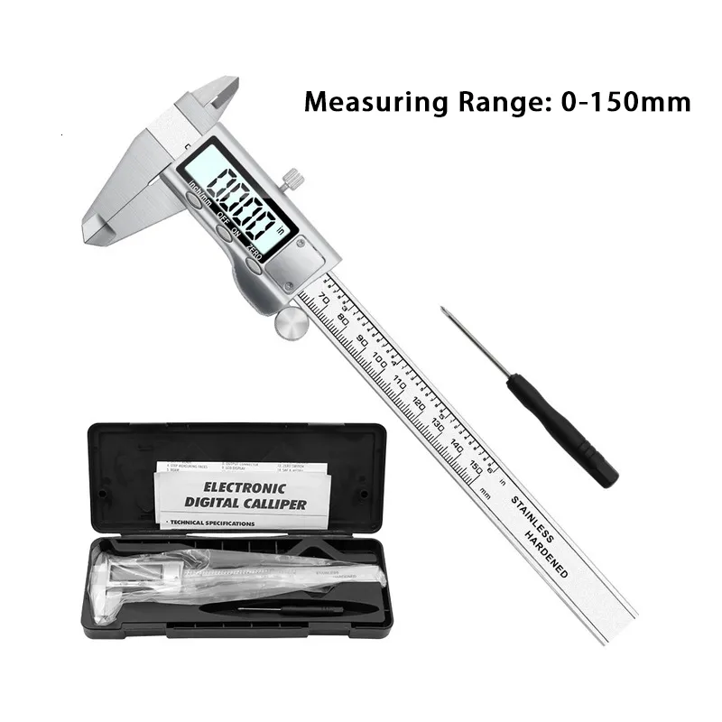 High-resolution (0.01mm) digital vernier calipers (150mm/6inch range),  stainless steel