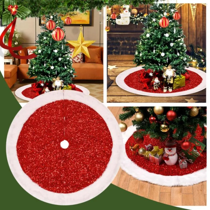 Kerstversiering Lovertjes Boom Rok Rood 120cm Ronde Herbruikbare Deken Creatieve Xmas Voor Home Party 2023 Jaar #t2g