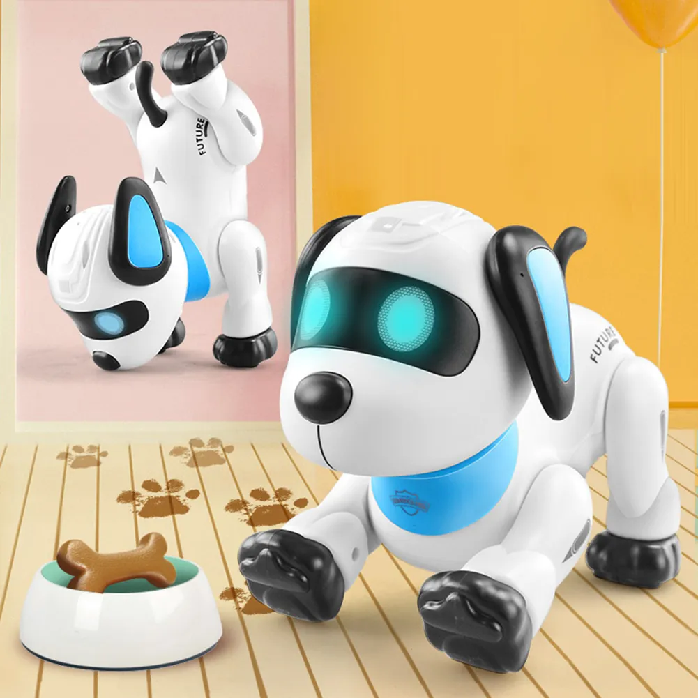 Electric/RC Animals Intelligent Remote Voice Control Programming Stunt Robot Dog Toy Voice Control Programmable Touch-sense Music Dancing Toy White 230808