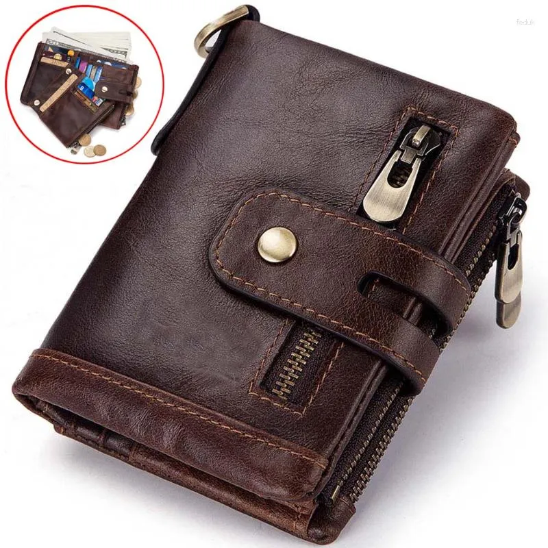 Mens Genuine Leather Bifold Wallet – Brown, Slim Credit Card Holder With ID Window & Coin Pocket