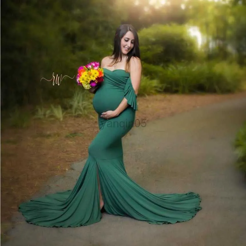 マタニティドレスマーメイドマタニティコットンドレス写真撮影妊婦セクシーな肩のない妊娠ベビーシャワー写真小道具服HKD230808
