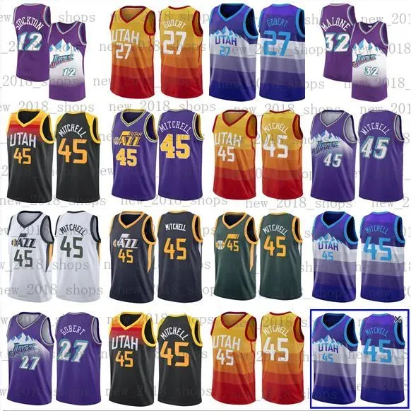 Personalizzato uomo donna bambino Utah''Jazz''Basket Jersey Donovan Mitchell Rudy Gobert Ricky Rubio Joe Ingles John Stockton Karl Malone Kyle Korver Mike Conley