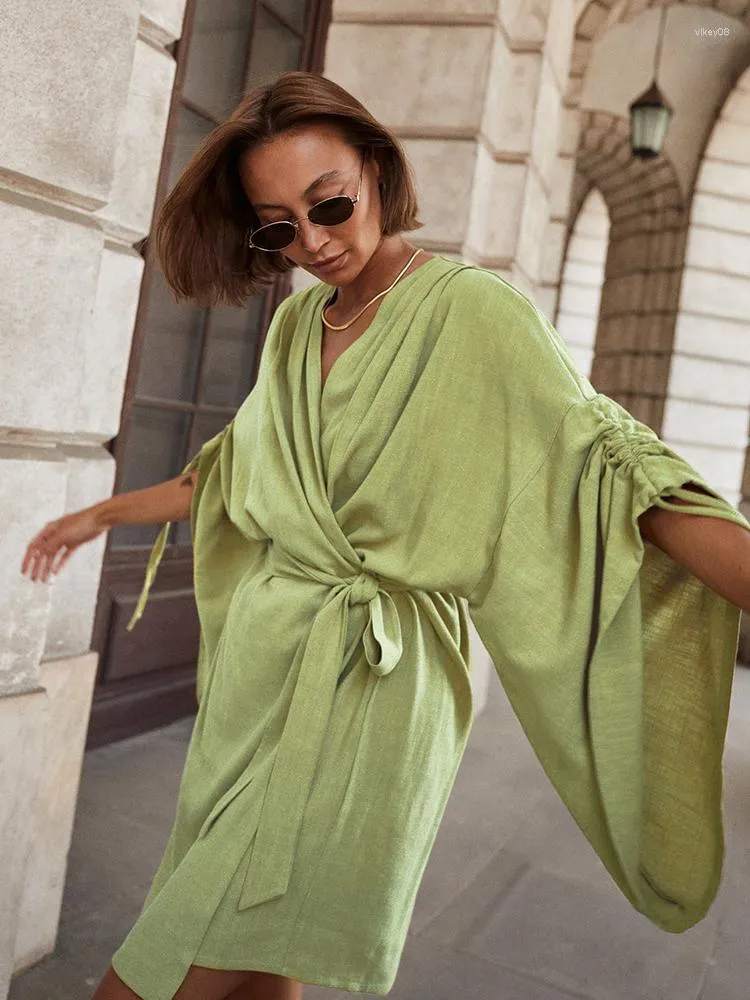 Vêtements de nuit pour femmes Hiloc noir cordon évasé à manches longues Robe de nuit femmes Kimono Chic coton Robe Robe de chambre vert peignoir femme