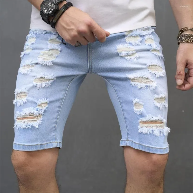 Men's Jeans 2023 Shorts Elastic Tight Denim Pants Casual Light Blue Large  Size Streetwear Ripped Pantalones Vaqueros Hombre