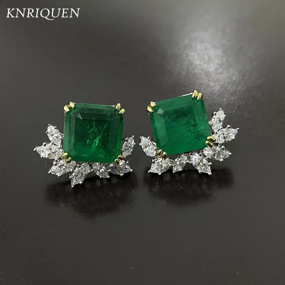 Stud Trend Womens 925 Silver Stamp Earrings 1010mm Natural Stone Emerald Lab Diamond Wedding Party Earring Fine Jewelry 230807