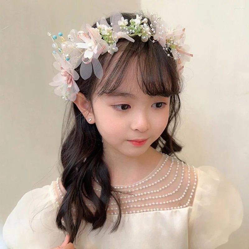 Hårtillbehör tyg huvudbonad pärlafjärilpografi PROPPS Koreansk stil pekband flicka blommakrönbåge barn krans