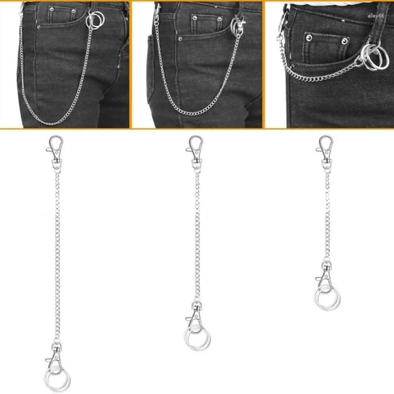 Keychains Wallet Chain Silver-Color Keychain With Both Ends Lobster Clasps And Extra-2 Rings For Keys Jeans Pants Hip-hop Chains