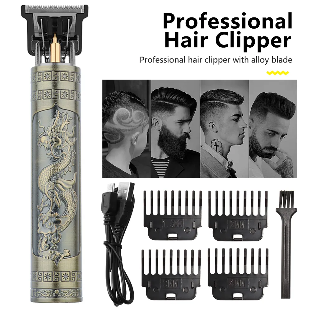 الكهرباء Shavers عتيقة T9 الشعر Clipper ماكينة القطع الاحترافية رجال تقليم لرجال لحية حلاقة USB Dragon 230808