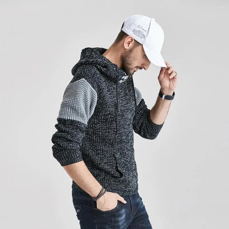 Herrtröjor tfu män spring casual stickad huva tjock varm pullover vinter höst mode outwear akryl tröja kappa