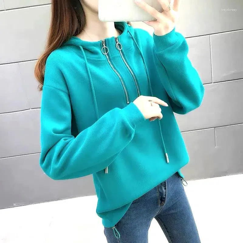 Women's Hoodies 2023 Fashion Women Sweatshirt Loose Tops Lady Autumn Winter Solid Fleece Lining Half-zipper Pullover Sweatshirts Female