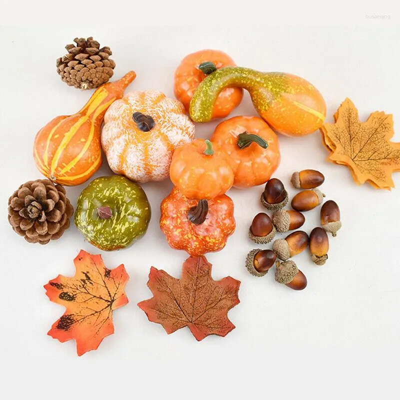 Party Decoration Artificial Orange Pumpkin Lämnar Vegetabilisk skörd Autumn Fall Thanksgiving Wreath Banket Home Decor Halloween Props