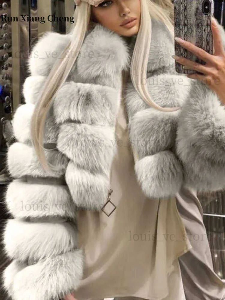 2023 Autum Winter Fur Fur Płaszcz dla kobiet obroża Lapel Soft zamek błyskawiczny Puszysty długi rękaw Elegancki luksusowy moda Korea T230808