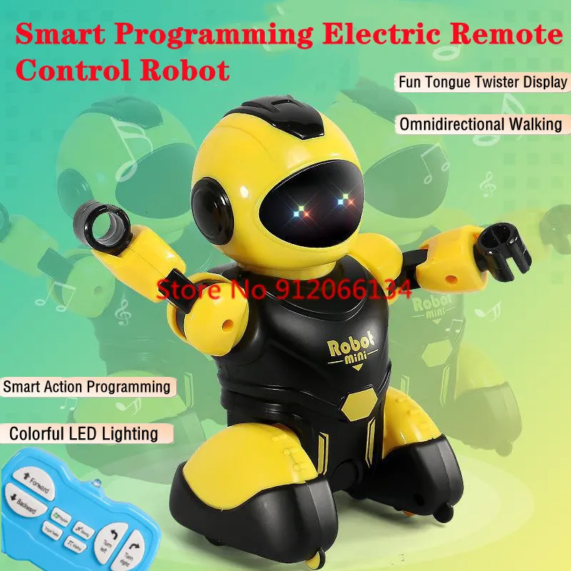 ElectricRc Hayvanlar Elektrikli Eğitim Eylem Programlama Akıllı RC Robot 24G 360 ° Yürüyüş Sing Dans Led Aydınlatma Uzaktan Kumanda Mini Oyuncak 230807