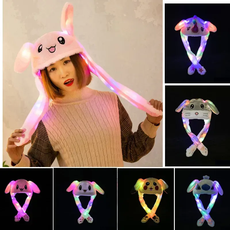 Up LED Ligh Plush Rabbit roligt glödande och öronrörande kaninmössa för kvinnor flickor cosplay julfest semester hatt