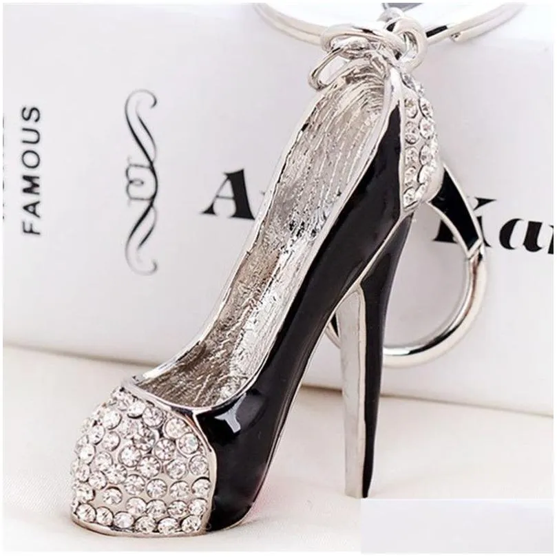 Pièces de chaussures Accessoires Chaussures à talons hauts Porte-clés Strass Porte-clés de voiture Sier Plaqué Femmes Sac Charmes Chaînes Porte-clés Mode Cristal Ho