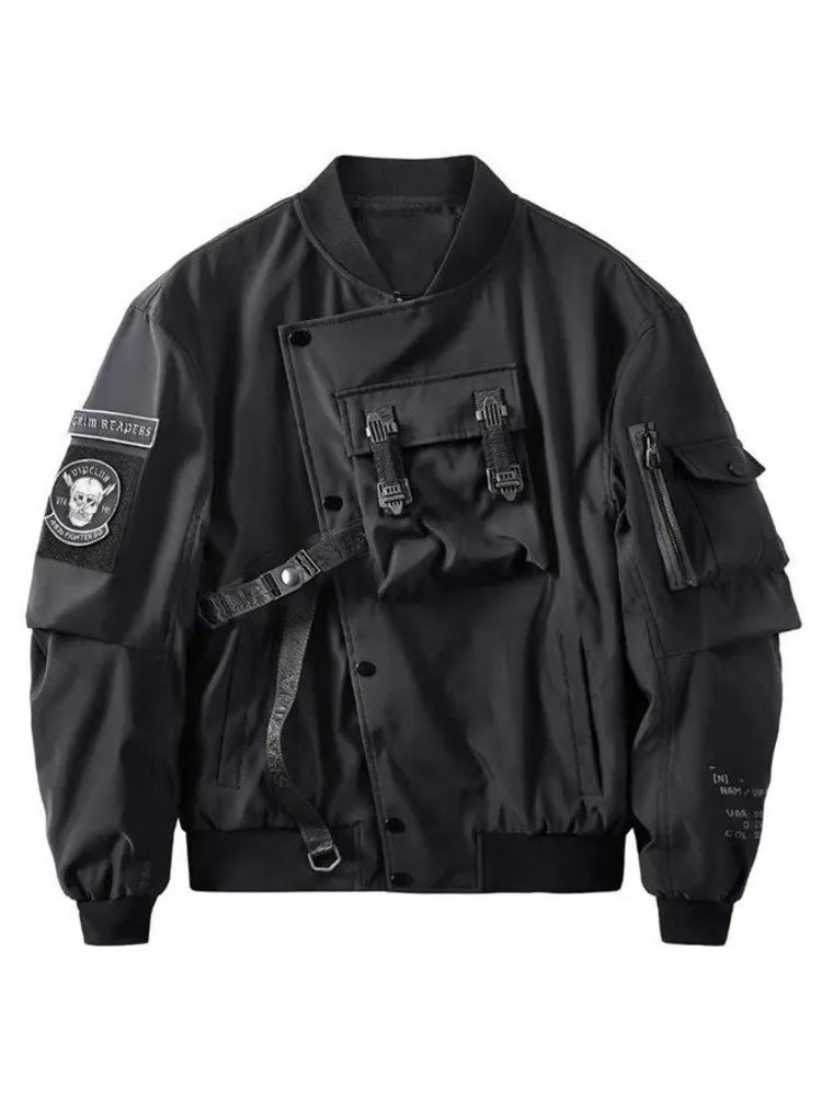 Мужские куртки God of Death Куртка-бомбер с нагрудным карманом Techwear Мужская тактическая уличная одежда в стиле панк-хип-хоп Черные университетские пальто большого размера MA1 230808