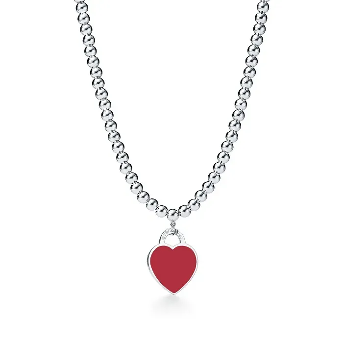 Tiffanylris ecklace Gioielli con ciondolo Collane con perline in argento sterling 925 per donna Perlina tonda con collana di design con collana a forma di cuore smaltata di colore rosa blu rosso nero